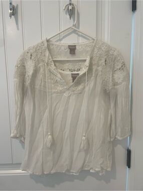 Chico's Cream Lace Yoke Peasant Blouse